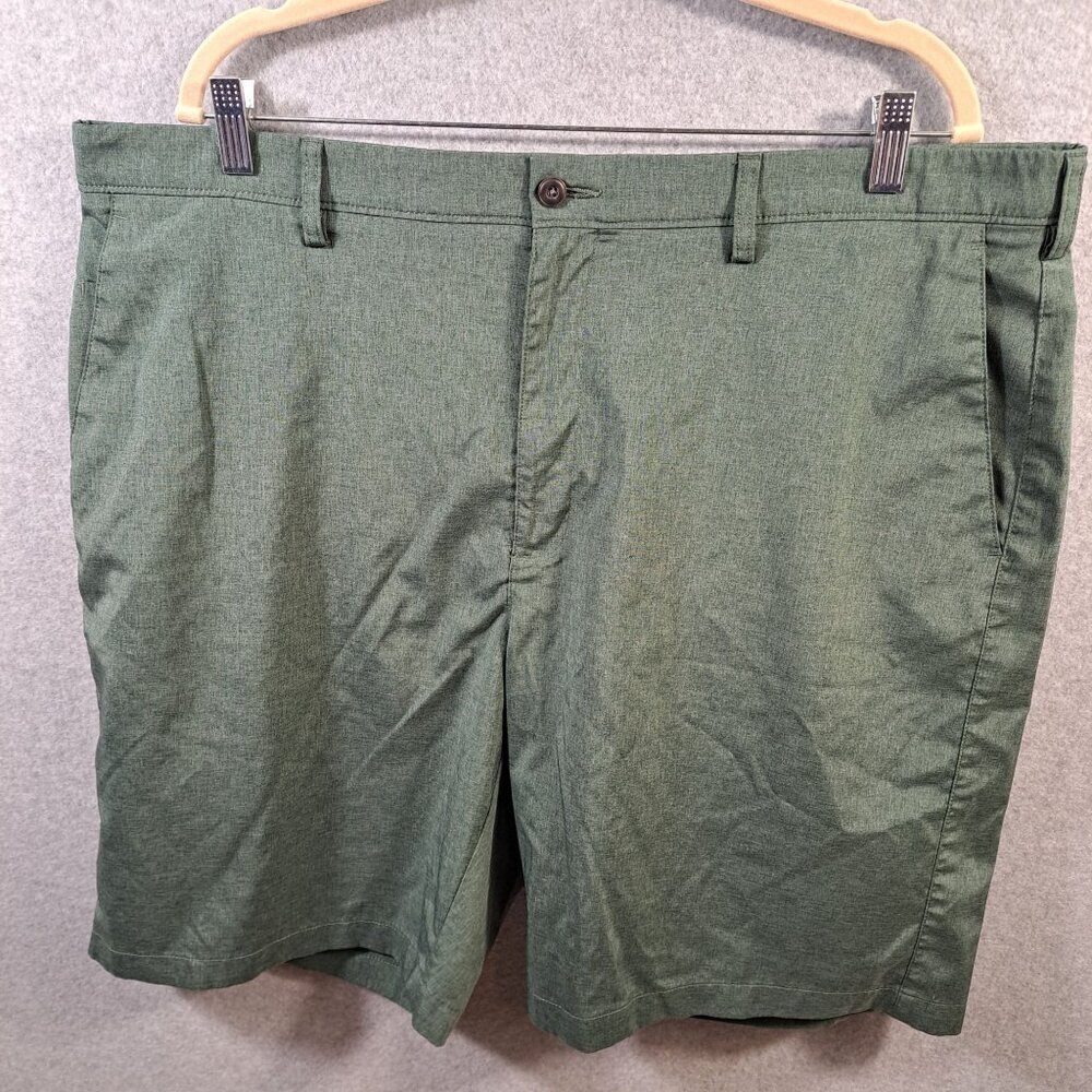 PGA Tour Mens 42 Golf Shorts Green Poly Blend‎ Classic Flat Front 10" Inseam